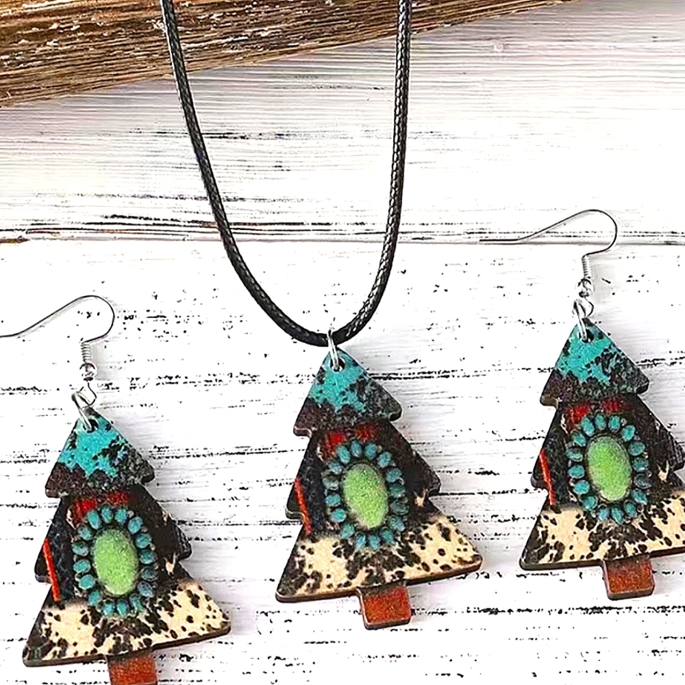 Woodlike Christmas 🎄 Tree Necklace & Earring Set
